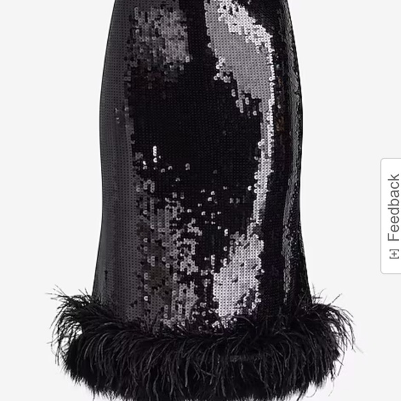 Black Sequin Feather Trim PullOn Stretch Midi Skirt Christmas NYE XS Fits 4/6 - Picture 4 of 7